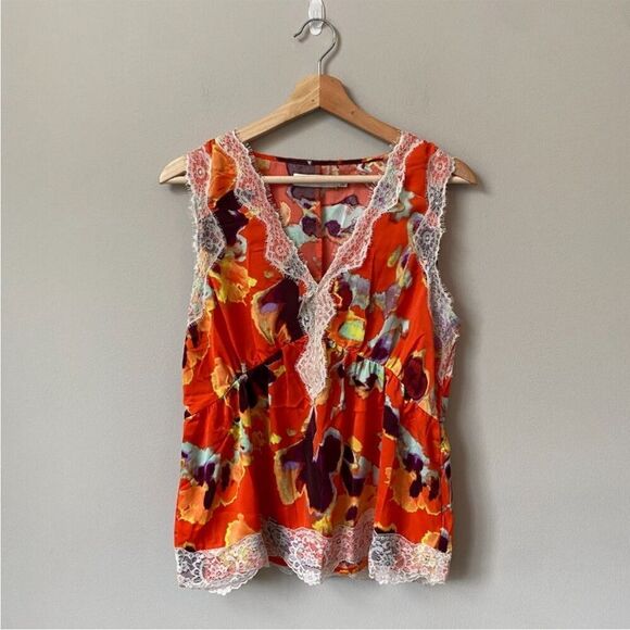 NWOT Rebecca Minkoff Women's Sleeveless Floral Lace Trim Tank Top Orange small - Picture 3 of 16
